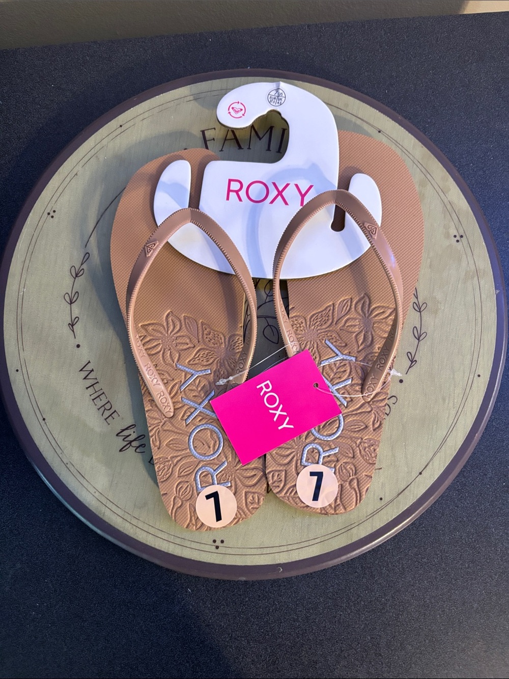 Roxy Women’s Tan Floral-Textured Flip Flops
